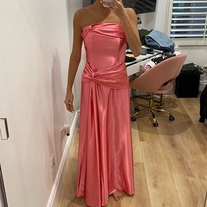90s pink satin strapless prom dress